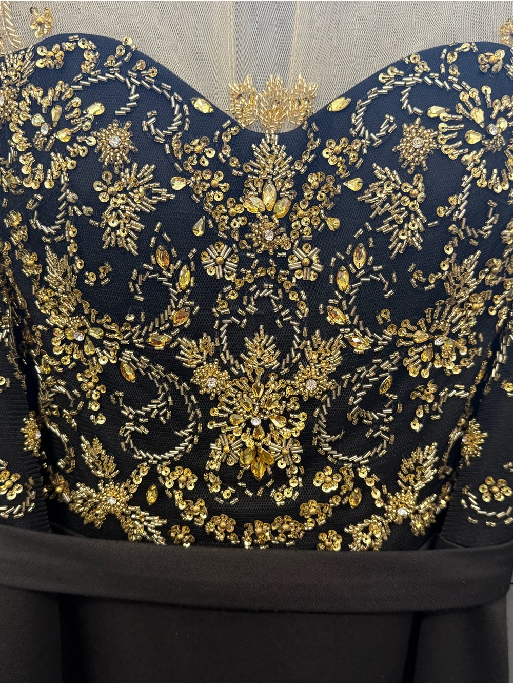 Embellished Black Evening Top with Gold Sequin Detail